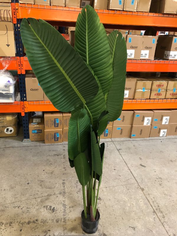 Photo 1 of Ferrgoal Artificial Bird of Paradise Plants 5Ft Fake Tropical Palm Tree with 10 Trunks in Pot --- Woven Pot not Included 