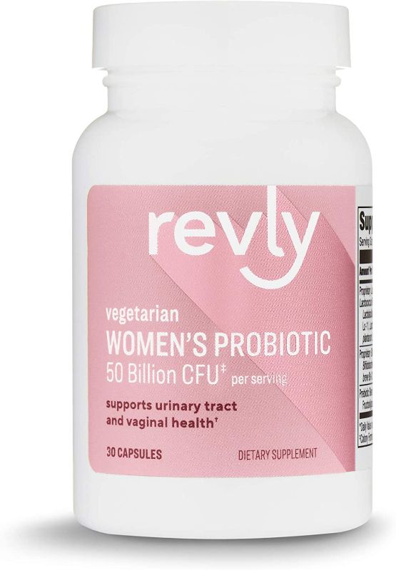 Photo 1 of B07D139MTB– Amazon Brand - Revly One Daily Women's Probiotic, Support Urinary Tract and Vaginal Health, 50 Billion CFU (7 strains), Lactobaccilus and Bifidobacteria blend, 30 Capsules --- bb june 30 2022
