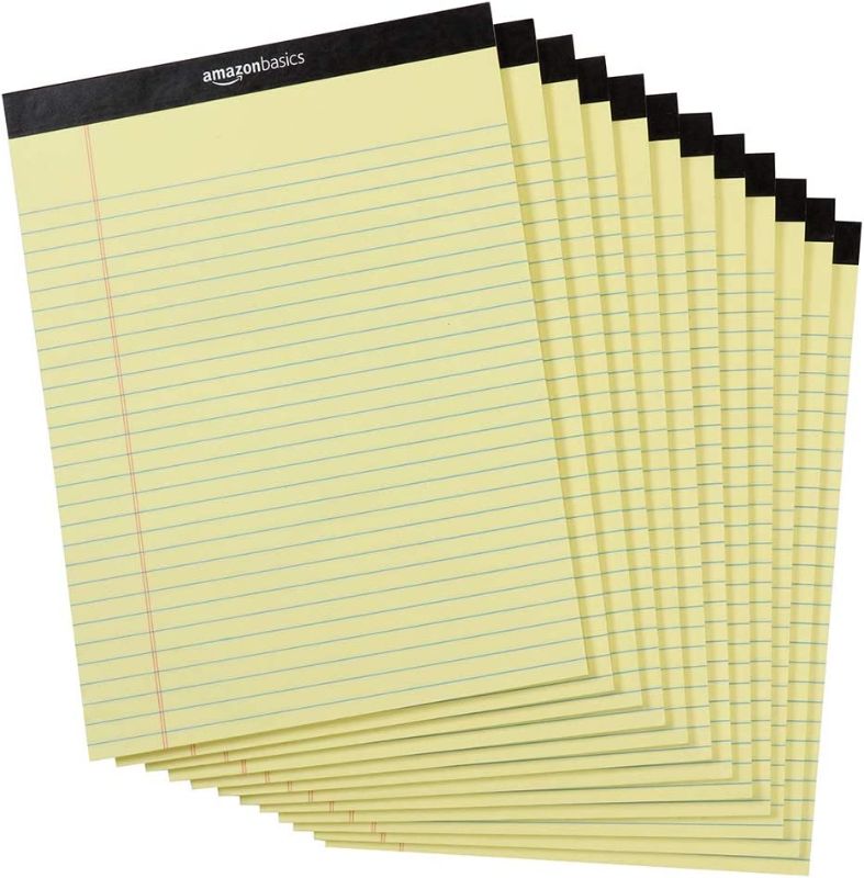 Photo 1 of Amazon Basics Wide Ruled 8.5 x 11.75-Inch Lined Writing Note Pads - 12-Pack (50-sheet Pads), Canary
