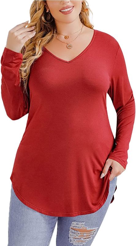 Photo 1 of Aksbgg Womens Plus Size Tops V Neck Long Sleeve Tee Shirts Casual Flare Tunic Top Loose Solid Swing Blouses SIZE 2XL
