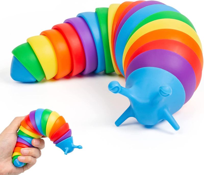 Photo 1 of Fidget Slug, Articulated Caterpillar Fidget Toy Makes Relaxing Sound, Relastic Worm Snail Toy, Sensory Finger Slug, Stress Relieved Fidget Gifts Autism ADHD Toys for Kids Adults, Rainbow GREEN
