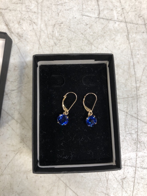 Photo 1 of Amazon Collection 10k Gold 6mm Gemstone Round Dangle Earrings for Women with Leverbacks Blue Sapphire/White Gold, November 8mm Yellow Gold