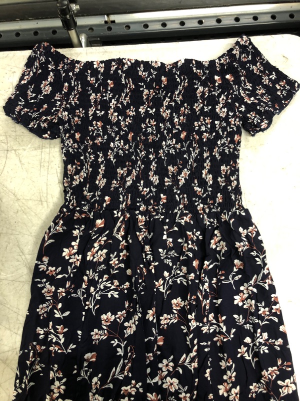 Photo 2 of Floerns Women's Boho Floral Print Off Shoulder Split Long A Line Dress NAVY BLUE SIZE L
