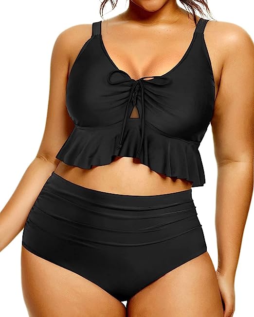 Photo 1 of Daci Women Plus Size Two Piece Swimsuits High Waisted Bikini Set Ruffle Flounce Tummy Control Bathing Suits with Bottom SIZE 2XL
