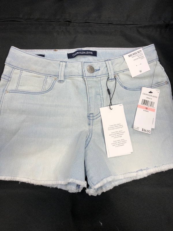 Photo 2 of Calvin Klein Girls' Boyfriend Fit Stretch Denim Shorts 10 Stratus/Cut Off