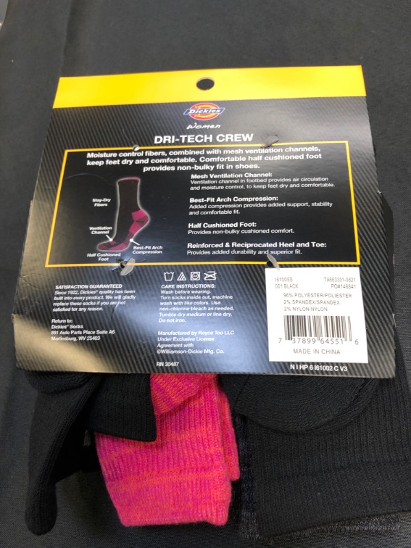 Photo 3 of Dickies Women's Dri-tech Moisture Control Crew Socks Multipack Shoe Size: 4-6Stripe (6 Pairs)