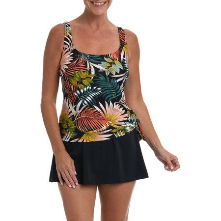 Photo 1 of Maxine of Hollywood Womens Faux Skirtini One Piece Swimdress 14 Black Multi