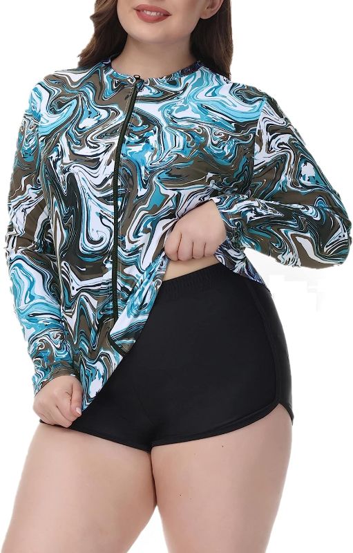 Photo 1 of Hanna Nikole Women's Plus Size Rashguard 3 Pieces Athletic Bathing Suit Zipper UPF 50+ Surfing Swimwear SIZE 24W