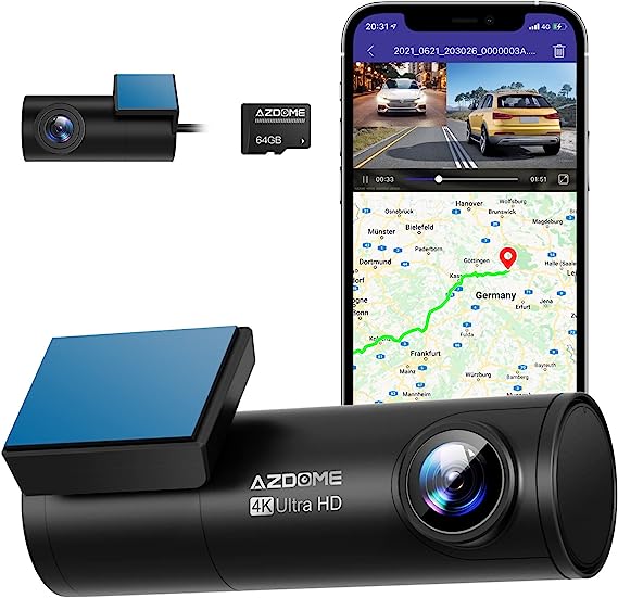 Photo 1 of AZDOME 4K Dash Cam Front and Rear, Built in 5G WiFi & GPS & Voice Control M300S Dual Dashcams for Cars, Car Camera with UHD 2160P, Night Vision, WDR, G-Sensor, Parking Monitor, 64GB SD Card Included