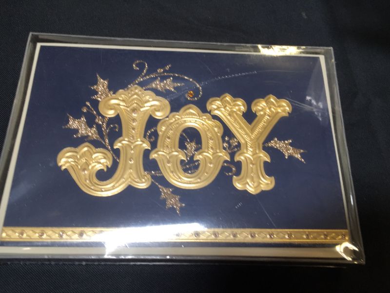 Photo 2 of Christmas Cards Hallmark 12 JOY Blue Foil Glitter NOS Holiday Greeting Cards
