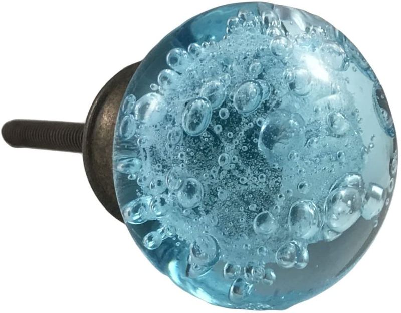 Photo 1 of Aqua Blue Bubbles Glass Dresser Drawer, Kitchen Cabinet Oil Bronzed - Pack of 12
