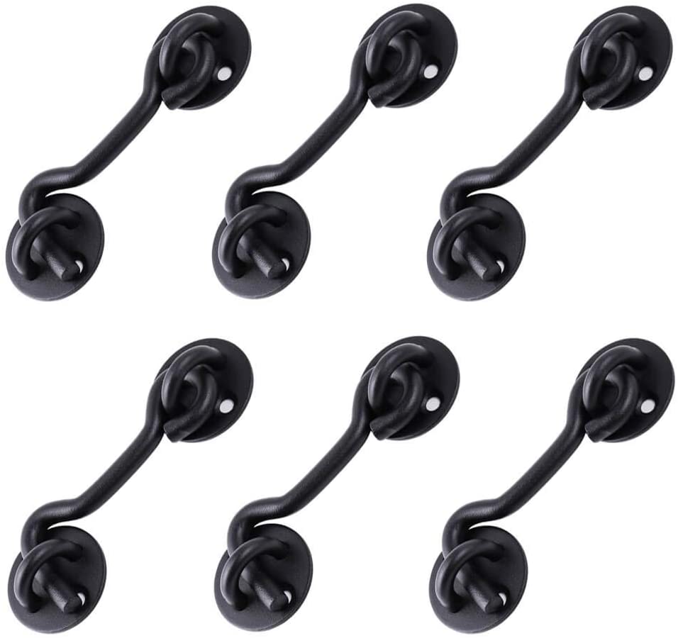 Photo 1 of 6 Pcs 4 Inch Privacy Hook and Eye Latch with Mounting Screws for Sliding Barn/Swivel Window Shutters/Home/Bedroom/Gate/Shed/Closet/Rustic/Garage, Heavy Duty Metal Design, Matte Black, Solid Iron
