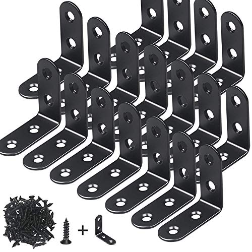 Photo 1 of 18-Pack L Bracket Corner Brace Sets Black Stainless Steel 90 Degree Right Angle Brackets Fastener with Screws for Wood, Shelves, Furniture, Cabinet

