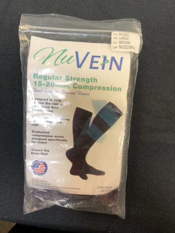 Photo 2 of NuVein 15-20 mmHg Travel Compression Socks for Women & Men to Reduce Swelling, Knee High, Closed Toe, Brown, Large

