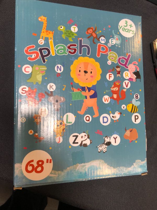 Photo 2 of Kidcia Splash Pad, 68” Sprinkler for Kids & Toddlers, Kids Sprinkler Pool for Outdoor Summer Game & Party, Wading Pool for Learning-A-Z Alphabet & Animals Educational Design
