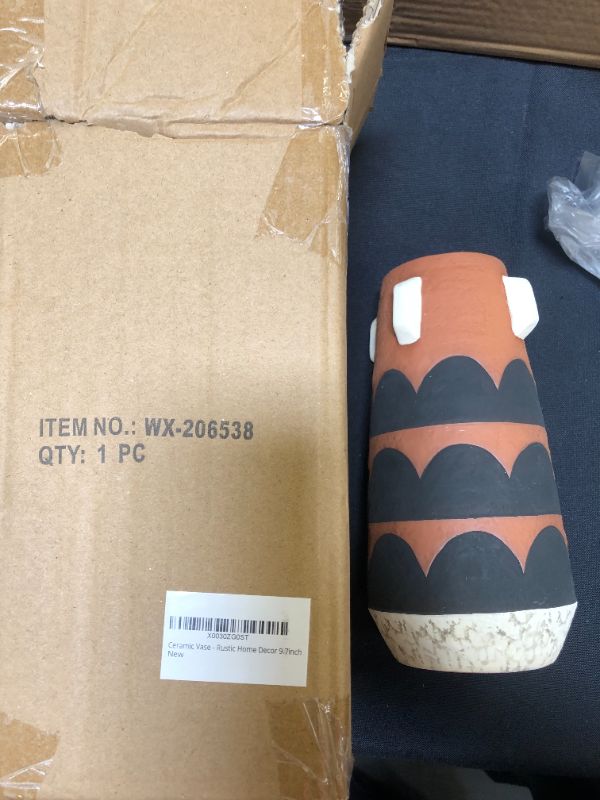 Photo 2 of ceramic vase- rustic home decor 9.7 inch  color black and orange with white 