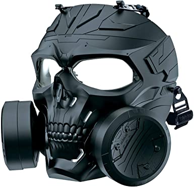 Photo 1 of M10 Airsoft Protective Gas Mask Tactical, Full Face Protection Toxic Safety Double Exhaust Fan Dummy Game Mask Adjustable Strap for BB Gun Cosplay Halloween Masquerade Movie Shooting Costume Props--- missing  one side filter 