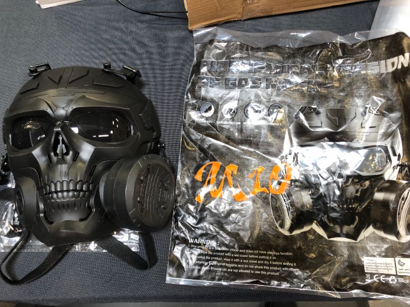 Photo 3 of M10 Airsoft Protective Gas Mask Tactical, Full Face Protection Toxic Safety Double Exhaust Fan Dummy Game Mask Adjustable Strap for BB Gun Cosplay Halloween Masquerade Movie Shooting Costume Props--- missing  one side filter 