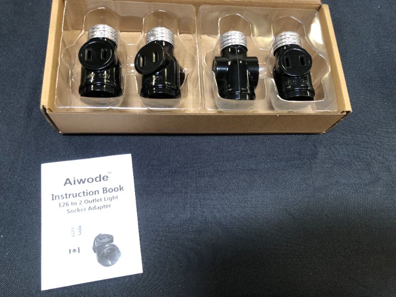 Photo 3 of Aiwode E26 to 2 Outlet Light Socket Adapter,UL Listed E26 Screw in Light Bulb Socket Outlet Adapter,2 Prong Polarized Outlets,Black(2 Pack)
