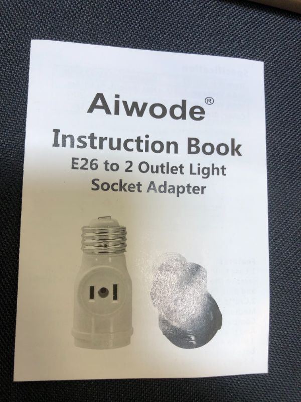 Photo 2 of Aiwode E26 to 2 Outlet Light Socket Adapter,UL Listed E26 Screw in Light Bulb Socket Outlet Adapter,2 Prong Polarized Outlets,Black(2 Pack)

