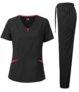 Photo 1 of Dagacci Medical Uniform Women's Scrubs Set 4-Way Stretch Split Contrast Net and Pocket (L)