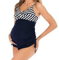 Photo 1 of OUISISI Maternity Swimsuit Plus Size Top Tankini Striped Dot Padded UPF50+ Pregnant (M)