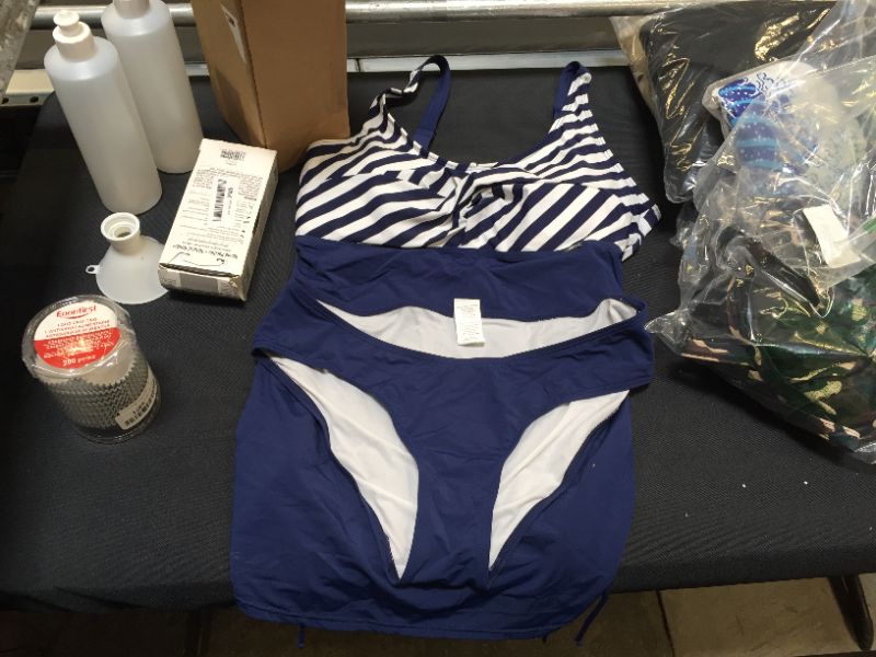 Photo 2 of OUISISI Maternity Swimsuit Plus Size Top Tankini Striped Dot Padded UPF50+ Pregnant (M)