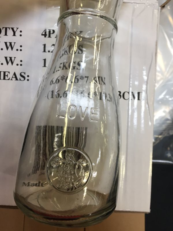 Photo 2 of 4 pack Small Clear Glass Beverage Carafe 12 oz. (350mL)They Say Love On Each One
