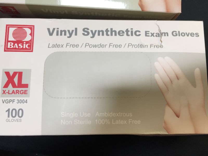 Photo 2 of Basic Extra Large Vinyl Synthetic Exam Gloves - 100 ct2 pack 