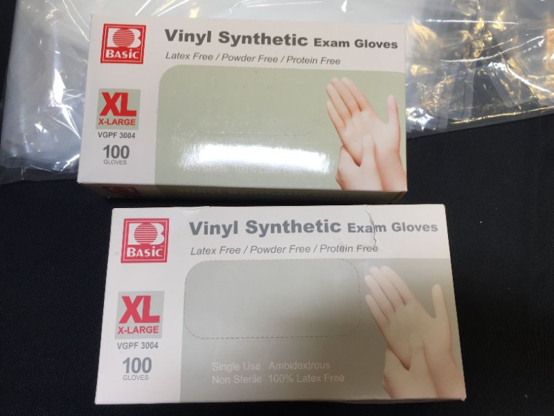 Photo 3 of Basic Extra Large Vinyl Synthetic Exam Gloves - 100 ct2 pack 