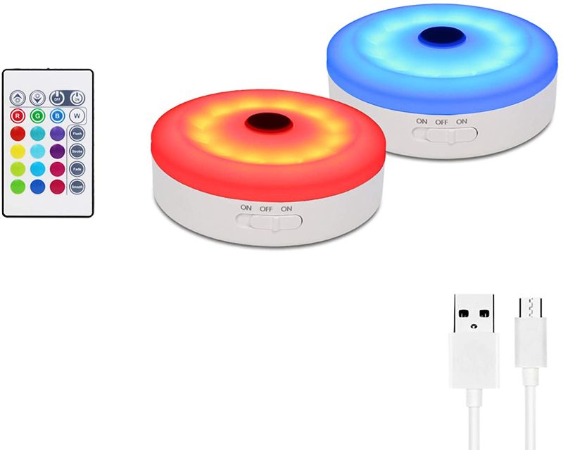 Photo 1 of Bason Rechargeable Puck Lights with Remote, Color Changing Lights,Under Cabinet led Lighting, RGB Wireless Light for Kitchen,Closet,Display Case,2 Pack
 