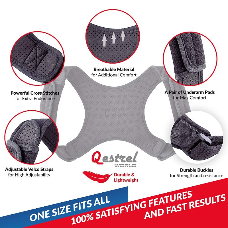 Photo 1 of Qestrel World Back Straightener Posture Corrector For Men And Women - Adjustable Pain Relief Back Brace Supporting Neck, Back and Shoulder
