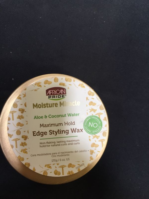 Photo 2 of African Pride Moisture Miracle Maximum Hold Edge & Hair Styling Wax, Enriched with Aloe & Coconut, Controls Edges while Nourishing & Protecting Against Breakage, 6 oz

