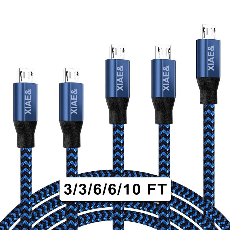 Photo 1 of Micro USB Cable,XIAE& 5Pack (3/3/6/6/10FT) Nylon Braided Fast Charging Cable Aluminum Housing USB Charger 
