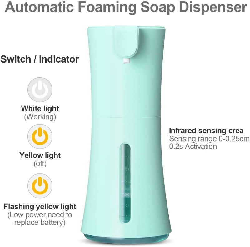 Photo 1 of CHWARES Automatic Soap Dispenser,Touchless Smart Foaming Soap Dispenser 450ml/15.2oz, Battery Operated Hand Free, Infrared Motion Sensor Electric Soap Dispenser Waterproof for Bathroom Kitchen (green)
