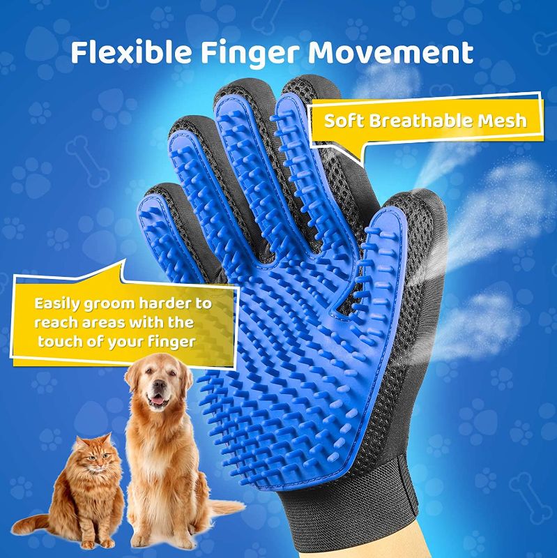 Photo 1 of [Upgrade Version] Pet Grooming Glove - Gentle Deshedding Brush Glove - Efficient Pet Hair Remover Mitt - Enhanced Five Finger Design - Perfect for Dog & Cat with Long & Short Fur --two rights 