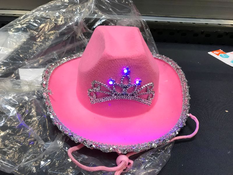 Photo 2 of GIFTEXPRESS CHILD LED Blinking Pink Tiara Cowgirl hat Cowboy Hat - CHILD SIZE
