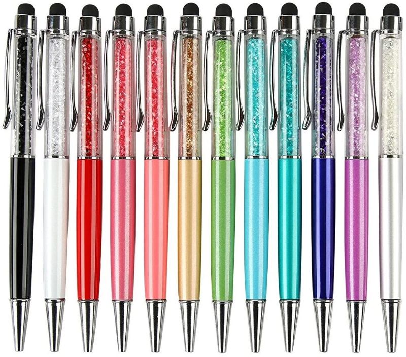 Photo 1 of 12pcs/pack MengRan Bling Bling 2-in-1 Slim Crystal Diamond Stylus pen and Ink Ballpoint Pens (12 colors)