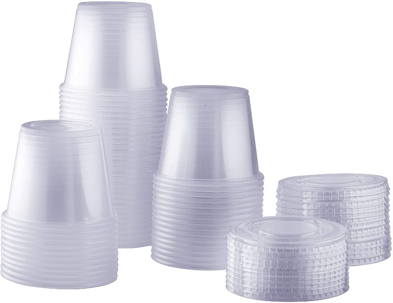 Photo 1 of [100 Sets - 5.5 oz.] Plastic Portion Cups With Lids, Souffle Cups, Jello Shot Cups
