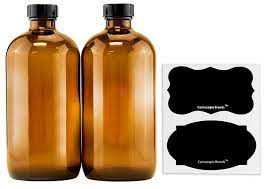 Photo 1 of 16oz Amber Glass Bottle With Reusable Chalk Labels And Lids 2 Pack, Refillable
