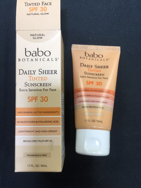 Photo 2 of Babo Botanicals Daily Sheer Moisturizing Mineral Tinted Sunscreen SPF 30, Natural Glow, Unscented, 1.7 Fl Oz--expires May 2023

