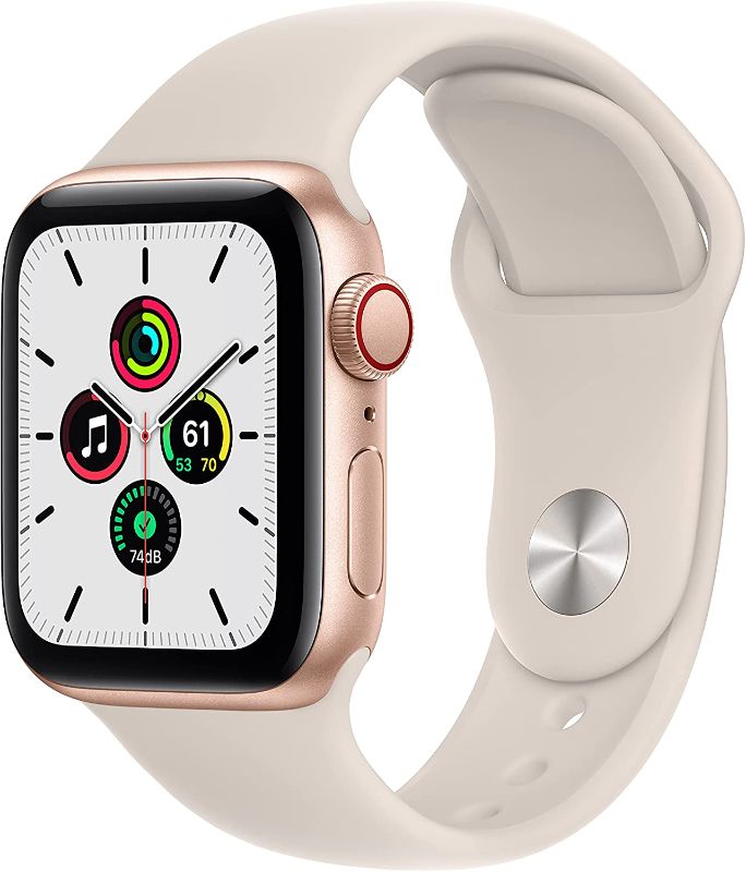 Photo 1 of Apple Watch SE [GPS + Cellular 40mm] Smart Watch w/ Gold Aluminium Case with Starlight Sport Band. Fitness & Activity Tracker, Heart Rate Monitor, Retina Display, Water Resistant
