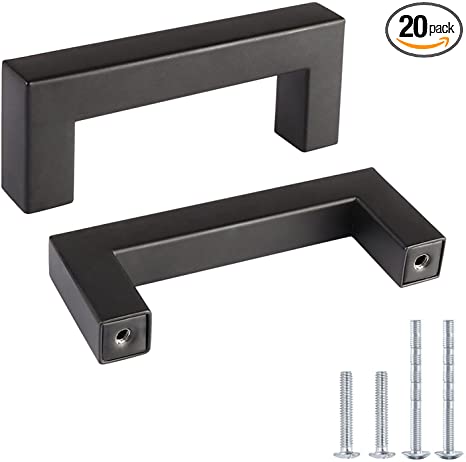 Photo 1 of 20 Pack | Kasten 3-3/4" Hole Center Cabinet Pulls Matte Black Stainless Steel Kitchen Drawer Pulls Square Bar Cabinet Handles 4-1/4" Length