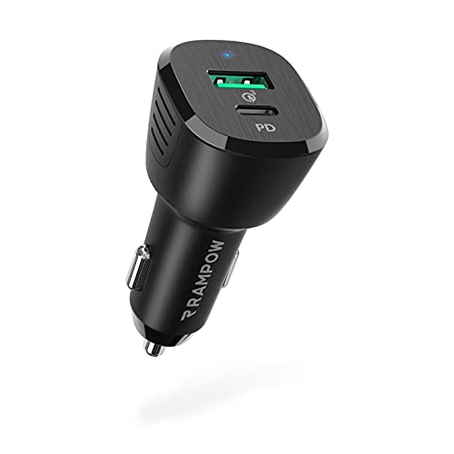 Photo 1 of USB C Car Charger,RAMPOW 37.5W Mini Dual Port Fast Car Charger with 18W PD 3.0 & 19.5W QC 3.0 Compatible for iPhone 13/13Pro/12/12 Pro/12 Pro Max/12 Mini/iPad,MacBook,Samsung S21/20/10, Note20/10
