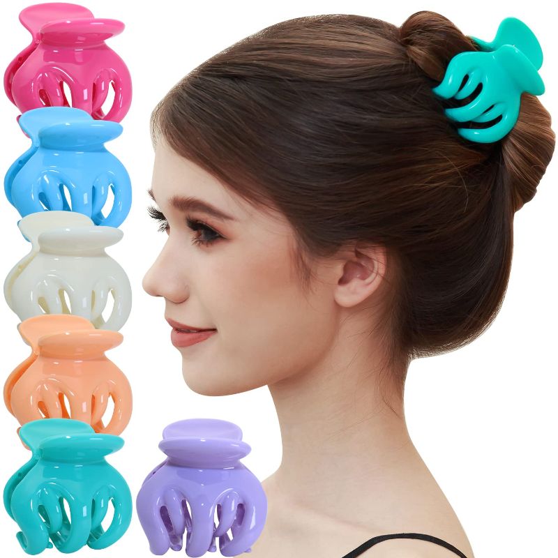 Photo 1 of RC ROCHE ORNAMENT 6 Pcs Womens Hair Pumpkin Interlocking Teeth No Slip Secure Grip Strong Solid Ladies Beauty Accessory Classic Clamp Jaw Claw Clip, Medium Pastel Multicolor
