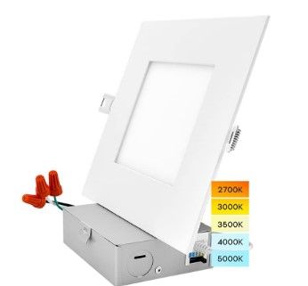 Photo 1 of Luxrite 6 Inch Ultra Thin Square LED Recessed Lighting, 5 Color Options 2700K - 5000K, Dimmable LED Downlight, 12W, IC & Wet Rated, 1000 Lumens, Canless LED Recessed Light, ETL
