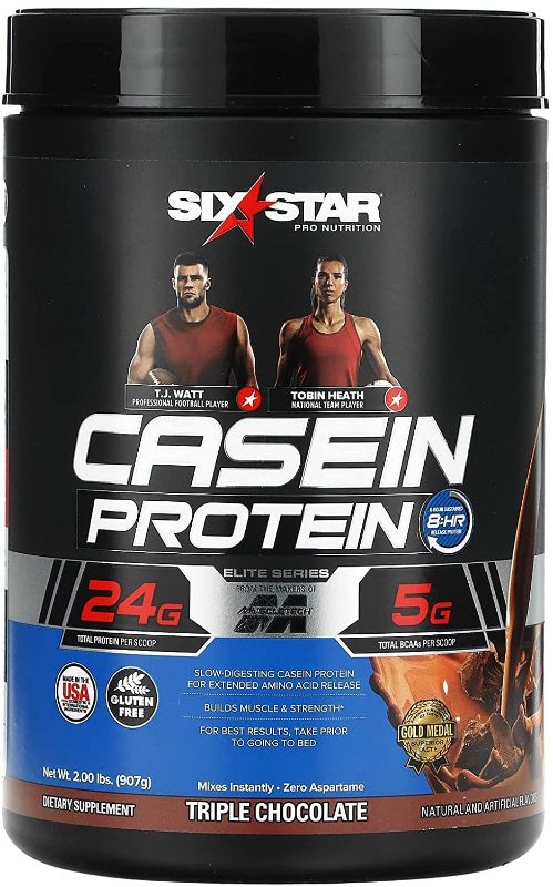 Photo 1 of Casein Protein Powder | Six Star Elite Casein Protein Powder | Slow-Digesting Micellar Casein Protein Powder for Muscle Gain | Triple Chocolate Protein Powder, 2 lbs (26 Servings) Best Before FEB 27 2024
