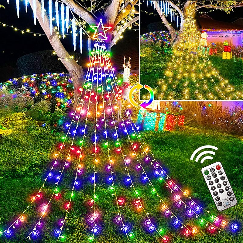 Photo 1 of Outdoor Christmas Decorations Star Lights 344 LED 11 Modes String Light Gift, Plug in Clear Wire Waterproof Light Outside Decor for Home Xmas Tree Party Yard Porch Decoration Warm White to Multicolor
