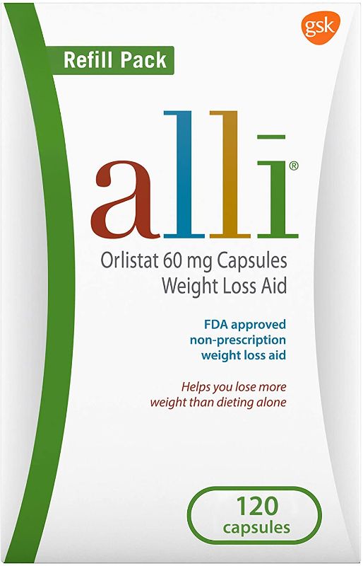 Photo 1 of alli Weight Loss Diet Pills, Orlistat 60 mg Capsules, Non Prescription Weight Loss Aid, 120 Count Refill Pack -- Best Before FEB 2024