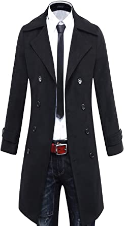 Photo 1 of Beninos Mens Wool Blend Trench Coat Winter Long Jacket Double Breasted Overcoat---LARGE---
